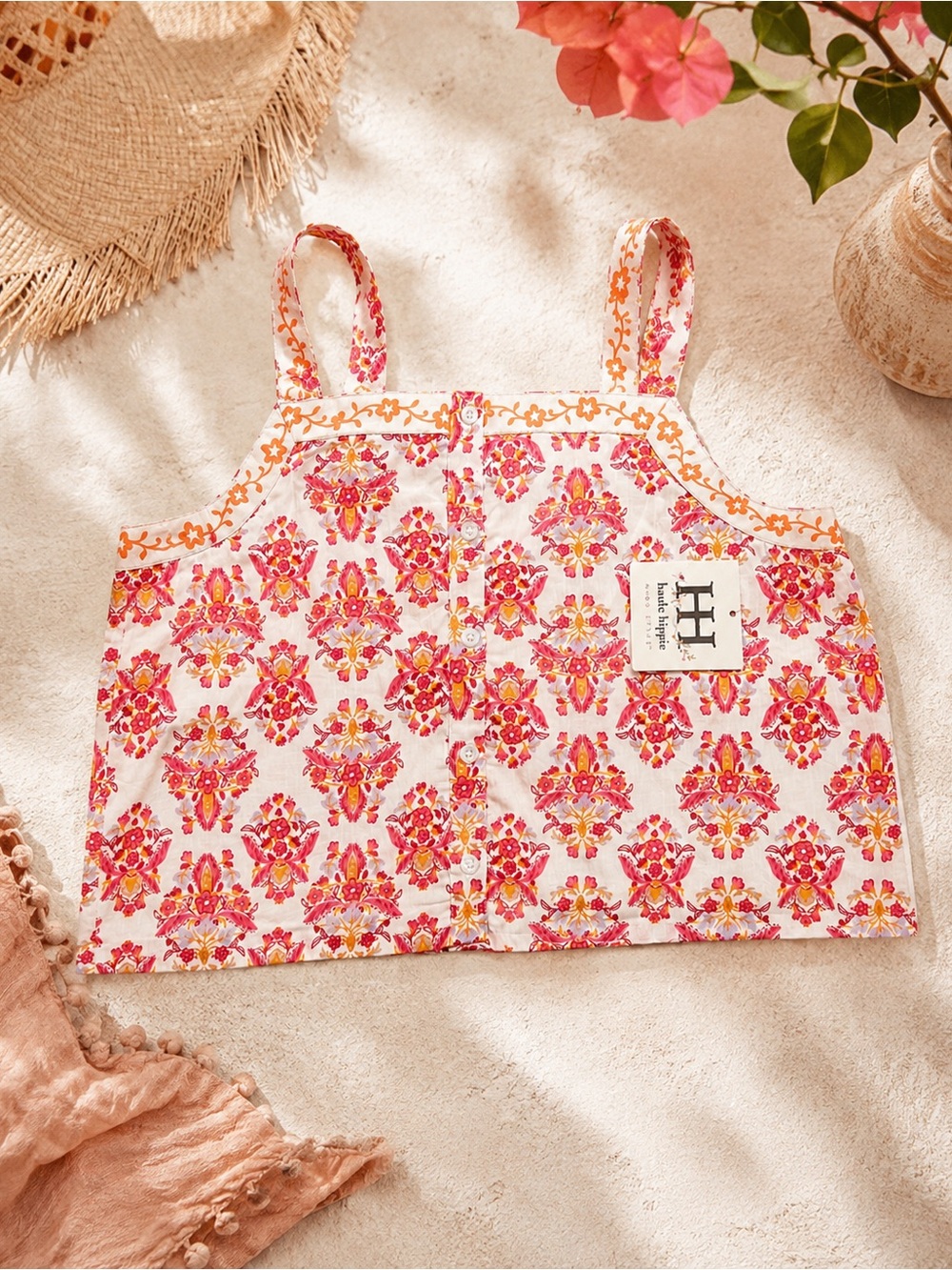NWT Haute Hippie Pink & Orange Floral Sleeveless Bib Top sz 10/12